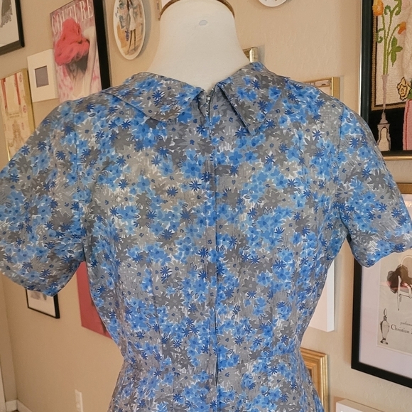 1950's Blue Ditzy Floral A Line Handmade Day Dress - Picture 7 of 8